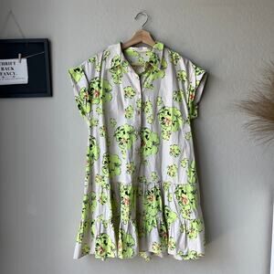 Maeve Anthropologie Dress Cream Neon Floral‎ Tiered Minidress Size Small